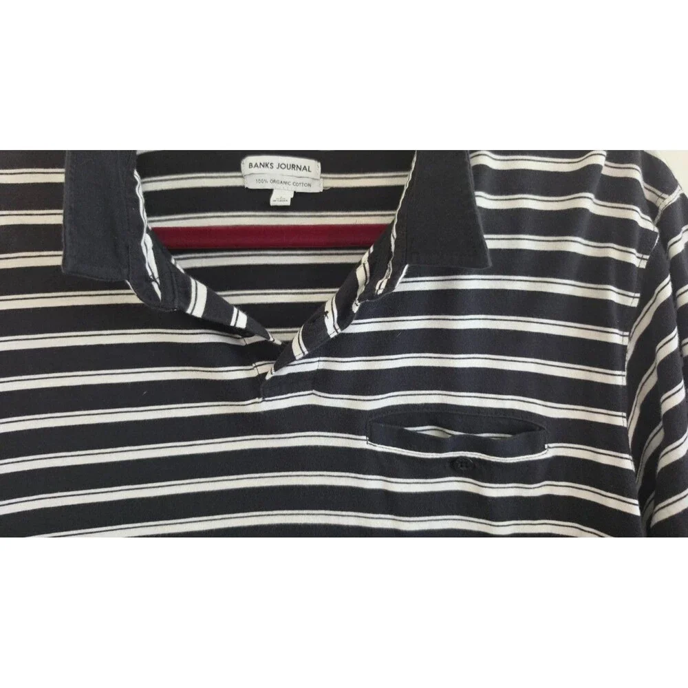 Banks Journal Men's L Organic Cotton Striped Long Sleeve Polo Surf Skate Shirt